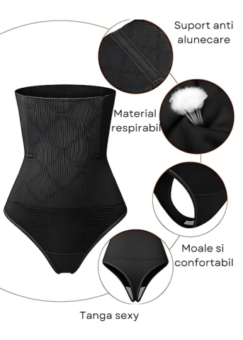Lenjerie modelatoare talie inalta compresie abdomen si efect lifting posterior, fara cusaturi, negru, marime L [4]