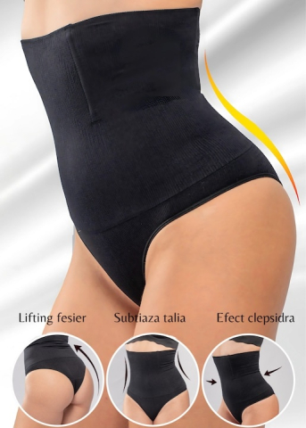 Lenjerie modelatoare talie inalta compresie abdomen si efect lifting posterior, fara cusaturi, negru, marime M [3]