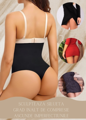 Lenjerie modelatoare talie inalta compresie abdomen si efect lifting posterior, fara cusaturi, negru, marime M [2]