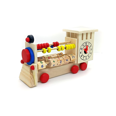 Locomotiva din lemn, educativa, tip numaratoare, 18x11x5 cm, multicolor [2]