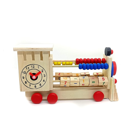 JOCURI ȘI JUCĂRII - Locomotiva din lemn, educativa, tip numaratoare, 18x11x5 cm, multicolor
