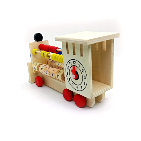Locomotiva din lemn, educativa, tip numaratoare, 18x11x5 cm, multicolor [3]