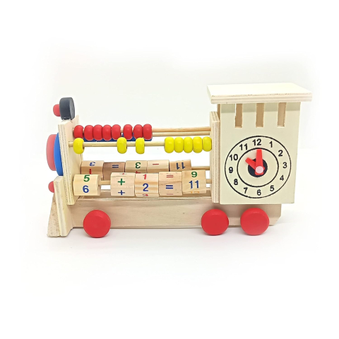 Locomotiva din lemn, educativa, tip numaratoare, 18x11x5 cm, multicolor [4]