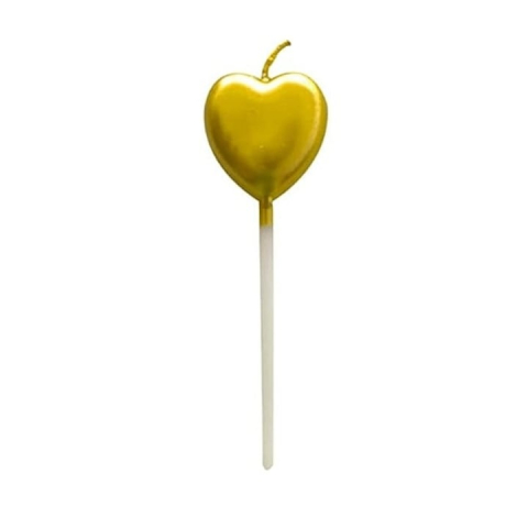 Lumanare eleganta pentru tort, model inima stralucitoare, cu suport, 11 x 3.2 cm, decor festiv pentru evenimente speciale, auriu