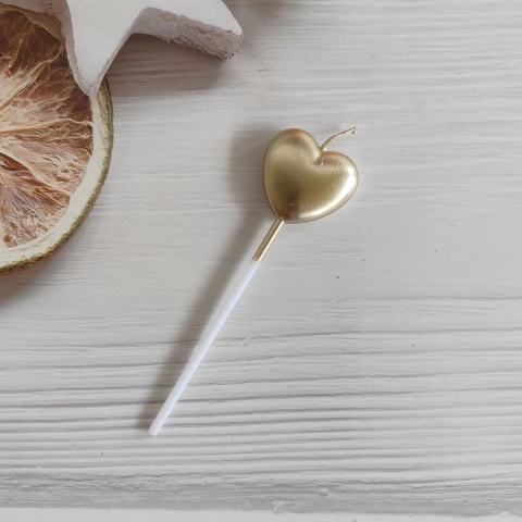 Lumanare eleganta pentru tort, model inima stralucitoare, cu suport, 11 x 3.2 cm, decor festiv pentru evenimente speciale, auriu [6]