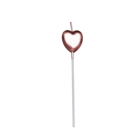 Lumanare ornamentala pentru tort, forma inima cu finisaj lucios, suport inclus, 11 x 3.2 cm, pentru aniversari si petreceri, roz