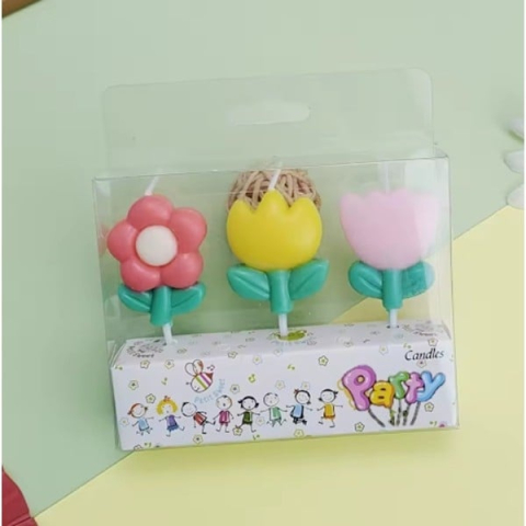 Lumanari pentru tort rosu galben roz 7 x 4 cm, set 3 buc, flori decorative 3D din parafina premium, pentru aniversari, botez, petreceri si candy bar [3]