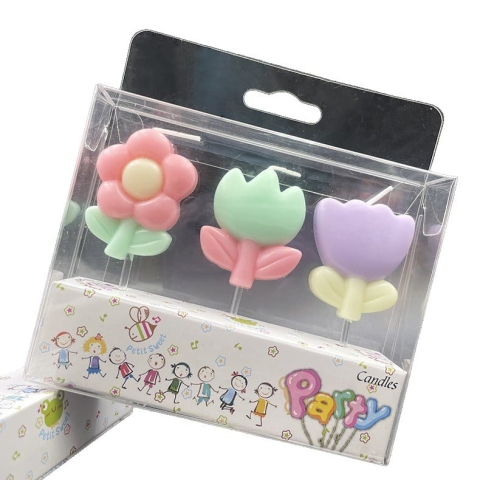 CASA & GRADINA - Lumanari pentru tort roz verde mov 7 x 4 cm, set 3 buc, decor floral 3D din parafina premium, pentru aniversari, petreceri, botez si candy bar