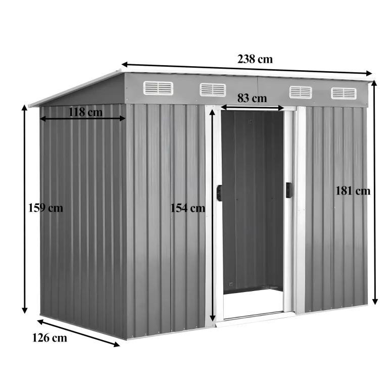 Magazie de gradina gri 126 x 238 cm, inaltime 181 cm, otel galvanizat, tabla galvanizata [6]