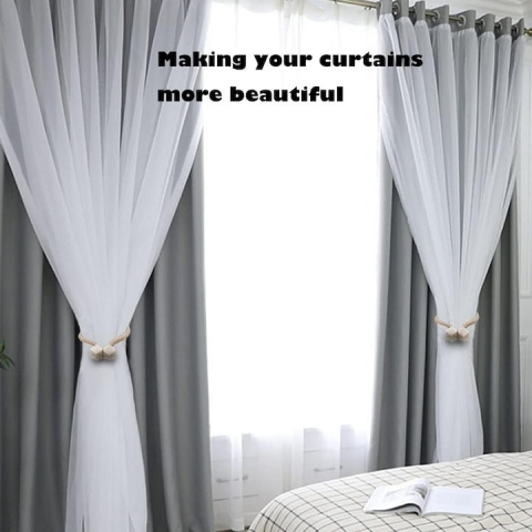 Magnet decorativ pentru draperii si perdele, design tip cub, 45 cm, poliester, bej [2]