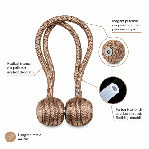 Magnet decorativ pentru perdele si draperii, snur magnetic elegant, 44 cm, auriu antichizat [3]