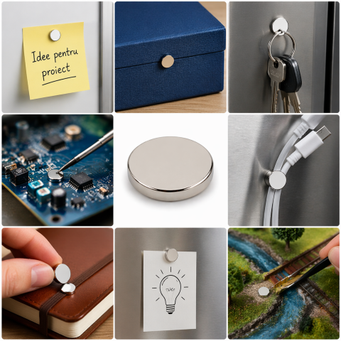 Magnet neodim disc 10 x 1.5 mm N48, puternic pentru fixare precisa, electronica, inchidere cutii si aplicatii tehnice [2]