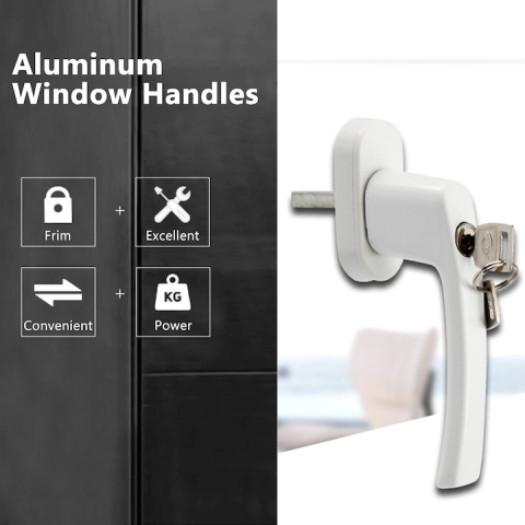 Maner fereastra cu incuietoare de siguranta, antiefractie, cu chei si suruburi, model universal, aluminiu alb [3]