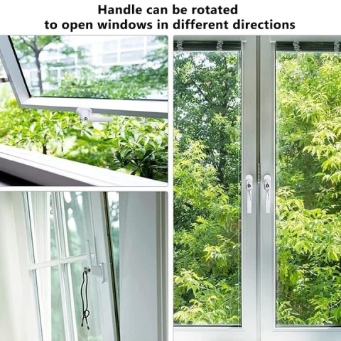 Maner fereastra cu incuietoare de siguranta, antiefractie, cu chei si suruburi, model universal, aluminiu alb [4]