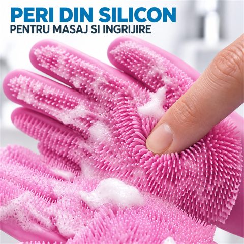 Manusi din silicon roz pentru periaj, baie si masaj animale, cu peri flexibili [1]