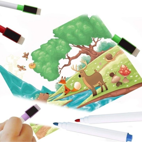 Markere colorate pentru tabla alba magnetica, set 16 bucati cu stergere uscata, magnet si mini burete incorporat [4]