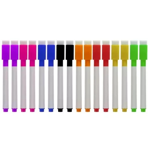 PAPETARIE & BIROTICA - Markere colorate pentru tabla alba magnetica, set 16 bucati cu stergere uscata, magnet si mini burete incorporat