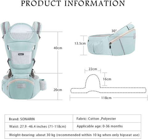 Marsupiu ergonimic,multifunctional pentru bebelusi,15in1,greutate maxima 25 kg - Verde deschis [1]