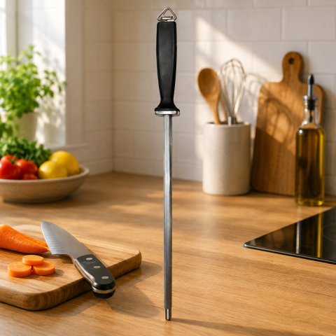 Masat pentru ascutirea cutitelor, negru, 42 cm, tija de ascutire 30 cm, otel rezistent, maner ergonomic antialunecare [4]