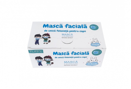 Ustensile îngrijire față - Masca Faciala Pentru Copii - Set 50 Buc - 3 straturi - Albastru
