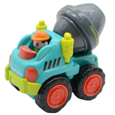 Jucării de rol - Masina betoniera pentru copii, turcoaz cu gri antracit, 7.4 x 5.9 x 4 cm, vehicul de santier cu cuva mobila, roti functionale, ambalaj PVC