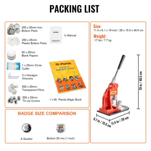 Masina de facut insigne 25 mm, kit complet 500 piese, matrita inclusa, maner ergonomic, ideal pentru branding, scoli, evenimente si proiecte DIY [6]