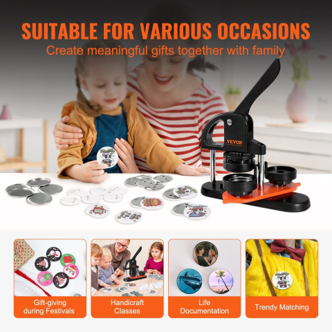 Masina de facut insigne 32 mm, kit complet 500 piese, matrita inclusa, ideal pentru branding, activitati creative si proiecte DIY [2]