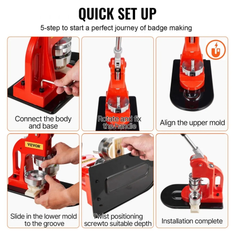 Masina de facut insigne 58 mm, kit complet 500 piese, matrita inclusa, maner ergonomic, ideal pentru branding, cadouri personalizate si proiecte DIY [4]