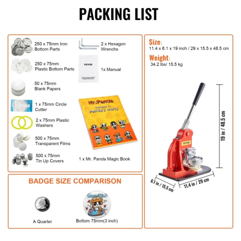 Masina de facut insigne 75 mm, kit complet 500 piese, matrita inclusa, maner ergonomic, ideal pentru branding, afise rotunde, activitati creative si proiecte DIY [6]