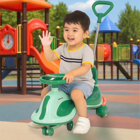 Masinuta pentru copii, fara pedale, maner ghidare, greutate maxima suportata 100 kg, 90 x 74 x 31.5 cm, verde [2]