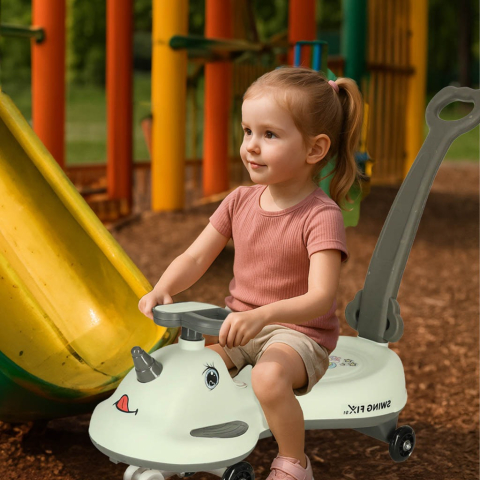 Masinuta pentru copii, fara pedale, maner ghidare, greutate maxima suportata 65 kg, 75 x 65 x 28 cm, model unicorn, gri [2]