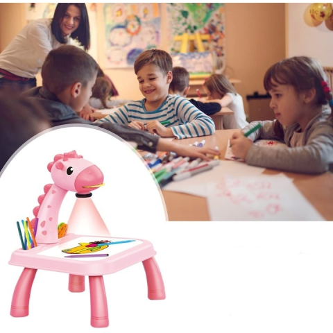 Masuta de desen pentru copii cu proiector Girafa – set creativ cu 3 discuri, 12 markere colorate, caiet si burete, jucarie educativa pentru copii 3+ [6]