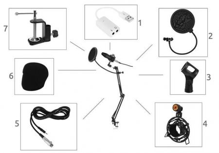 Microfon profesional cu condensator de studio si suport de prindere pe birou, BM700 [1]
