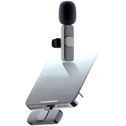 Microfon lavaliera wireless cu receptor tip Lightning, conexiune Bluetooth 5.0, sunet clar 70 dB, autonomie 1–3 ore, 50 mAh, negru [3]