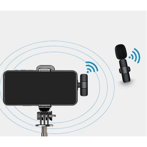 Microfon lavaliera wireless cu receptor tip Lightning, conexiune Bluetooth 5.0, sunet clar 70 dB, autonomie 1–3 ore, 50 mAh, negru [2]