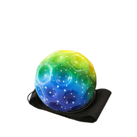 JOCURI ȘI JUCĂRII - Minge saltareata hiperelastica Space Moon Ball, verde multicolor, antistres, 66 mm, jucarie pentru coordonare, reflexe si distractie activa