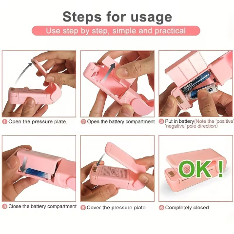Mini aparat sigilat pungi, etansare termica rapida, portabil, spate magnetic, baterii AA, compatibil PP PE PVC, pentru bucatarie si calatorii, roz, 9.7 x 3 cm [5]