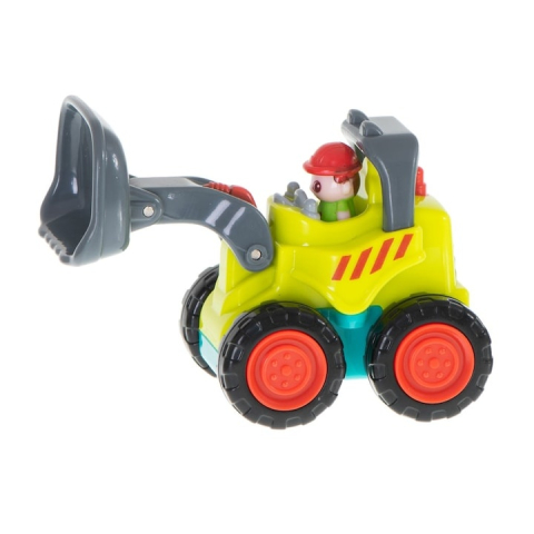 Mini buldozer pentru copii, verde lime cu gri antracit, 6.7 x 5.5 x 4 cm, utilaj de constructie cu lama mobila, roti mobile, ambalaj PVC [2]