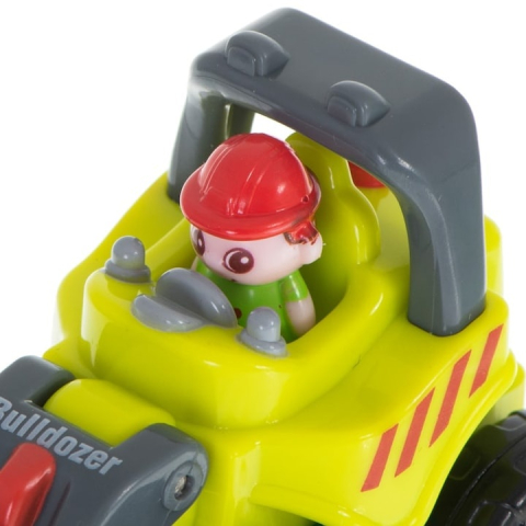 Mini buldozer pentru copii, verde lime cu gri antracit, 6.7 x 5.5 x 4 cm, utilaj de constructie cu lama mobila, roti mobile, ambalaj PVC [5]