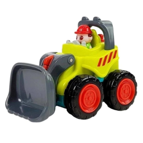 JOCURI ȘI JUCĂRII - Mini buldozer pentru copii, verde lime cu gri antracit, 6.7 x 5.5 x 4 cm, utilaj de constructie cu lama mobila, roti mobile, ambalaj PVC