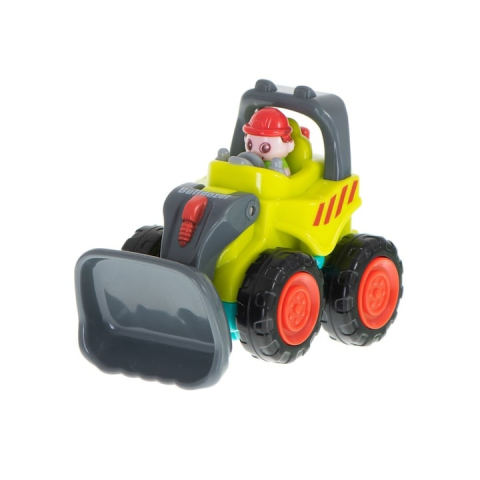 Mini buldozer pentru copii, verde lime cu gri antracit, 6.7 x 5.5 x 4 cm, utilaj de constructie cu lama mobila, roti mobile, ambalaj PVC [4]