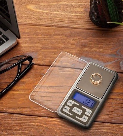 Mini cantar electronic de buzunar pentru bijuterii, cu afisaj LCD, functie TARA si precizie 0.1 g, capacitate pana la 500 g, gri metalizat [1]