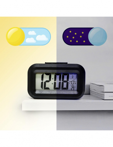 Mini ceas digital LED, diverse functii, ora, data, temperatura, alarma, 9x5x2.5 cm - Negru [1]