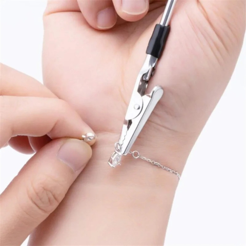 Mini clema pentru bijuterii, ajutor inchidere bratari, metal, anti-zgarieturi, argintiu, 15.5 cm [7]