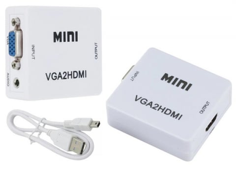 Accesorii PC / Tablete - Mini convertor de imagine si sunet VGA-HDMI, jack 3.5 mm - Alb