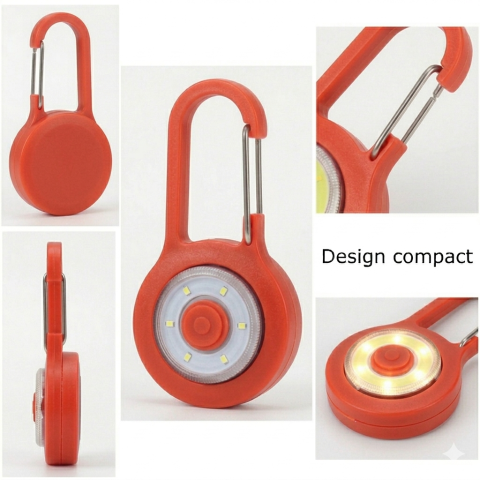 Mini dispozitiv iluminare LED cu clips carabiniera, portabil, 3 functii lumina, rosu, 8x4 cm [1]