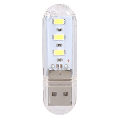 Mini lampa USB portabila cu 3 LED-uri, iluminare alba, compatibila laptop, masina si power bank, carcasa transparenta [2]