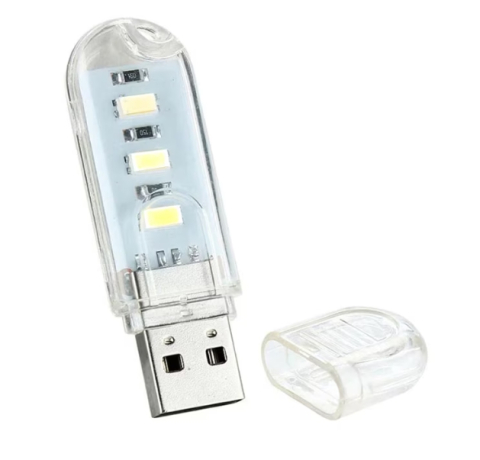 Mini lampa USB portabila cu 3 LED-uri, iluminare alba, compatibila laptop, masina si power bank, carcasa transparenta