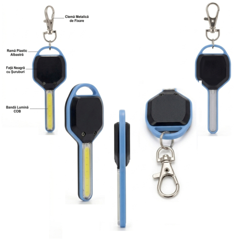 Mini lanterna breloc COB LED portabila, lumina puternica, multifunctionala, albastru 8.5 cm [1]