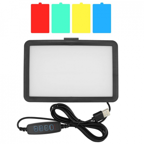 Echipamente vlogging - Mini panou Bi Color 160 LED, 4 filtre de culoare, alimentare USB, 2 filete universale 1/4 si 2 spatii pentru montare patina